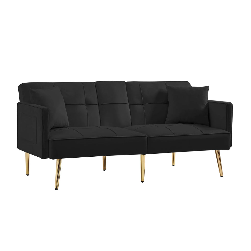 Convertible Sofa Bed Velvet Metal Legs Cream White E13949