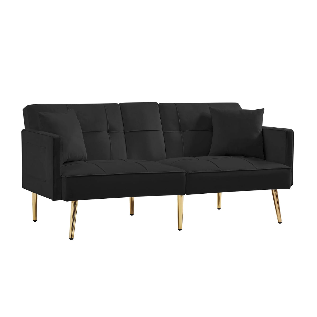 Convertible Sofa Bed Velvet Metal Legs Cream White E13949