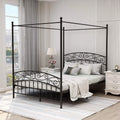 Queen Size Black Metal Canopy Bed Frame with Headboard Z370