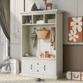 Beige Hall Tree with Upholstered Bench and Coat Rack Z73469