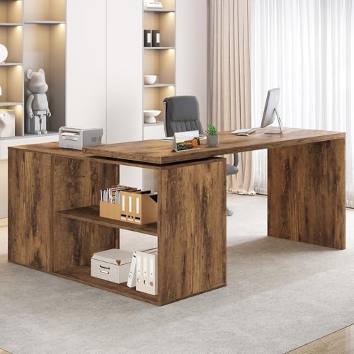 Black L Shaped Computer Desk with Drawers, 55 Inch V256739