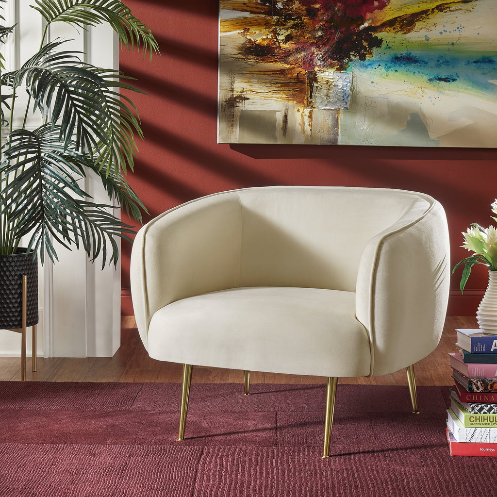 Beige Velvet Upholstered Accent Chair V623206