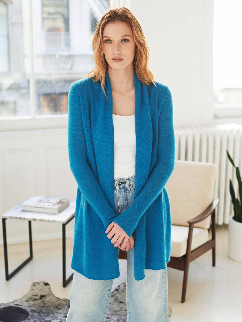 Blue Cashmere Trapeze Cardigan V99655