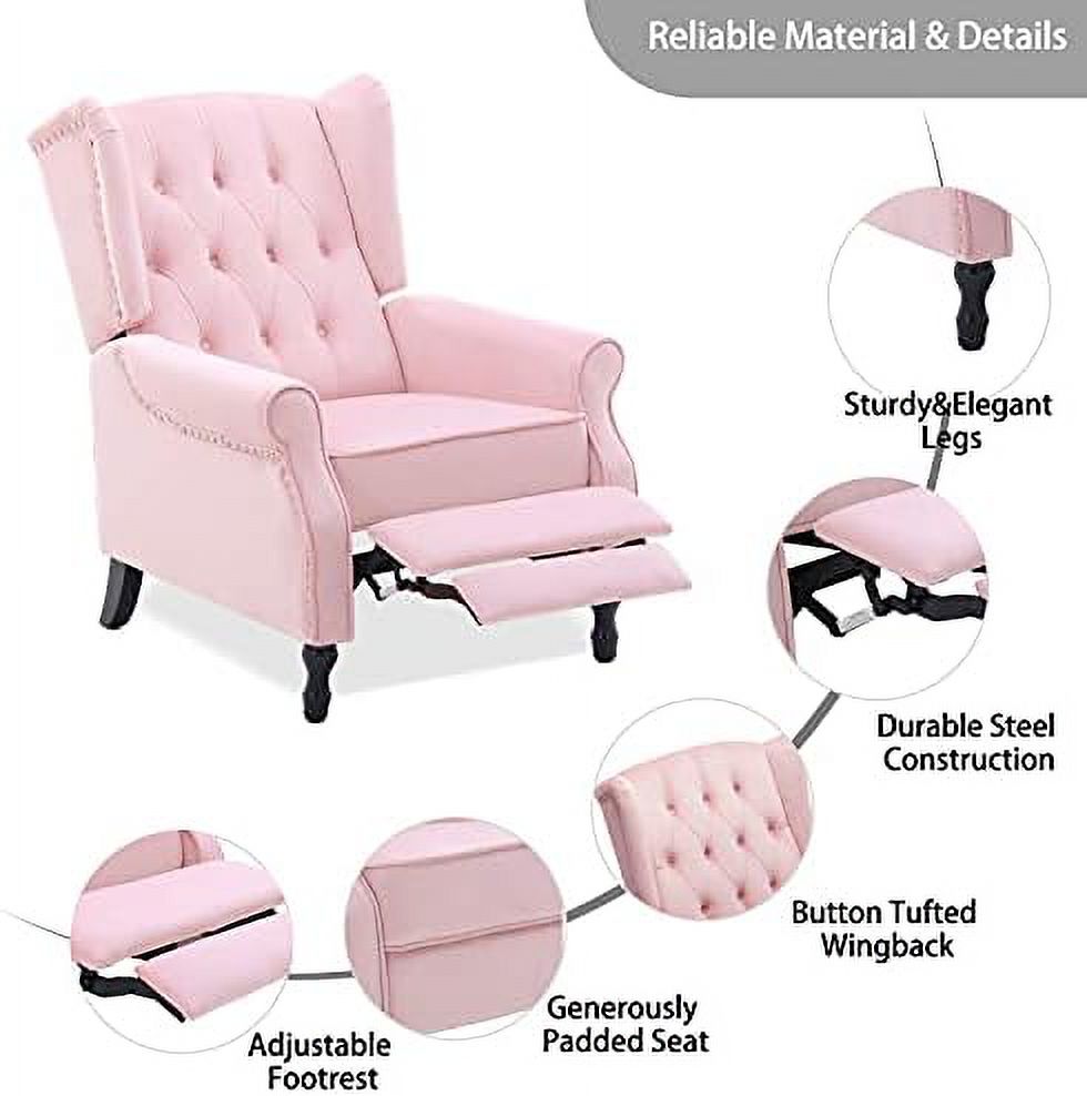 Pink Velvet Push Back Recliner Wingback Accent Chair G75412