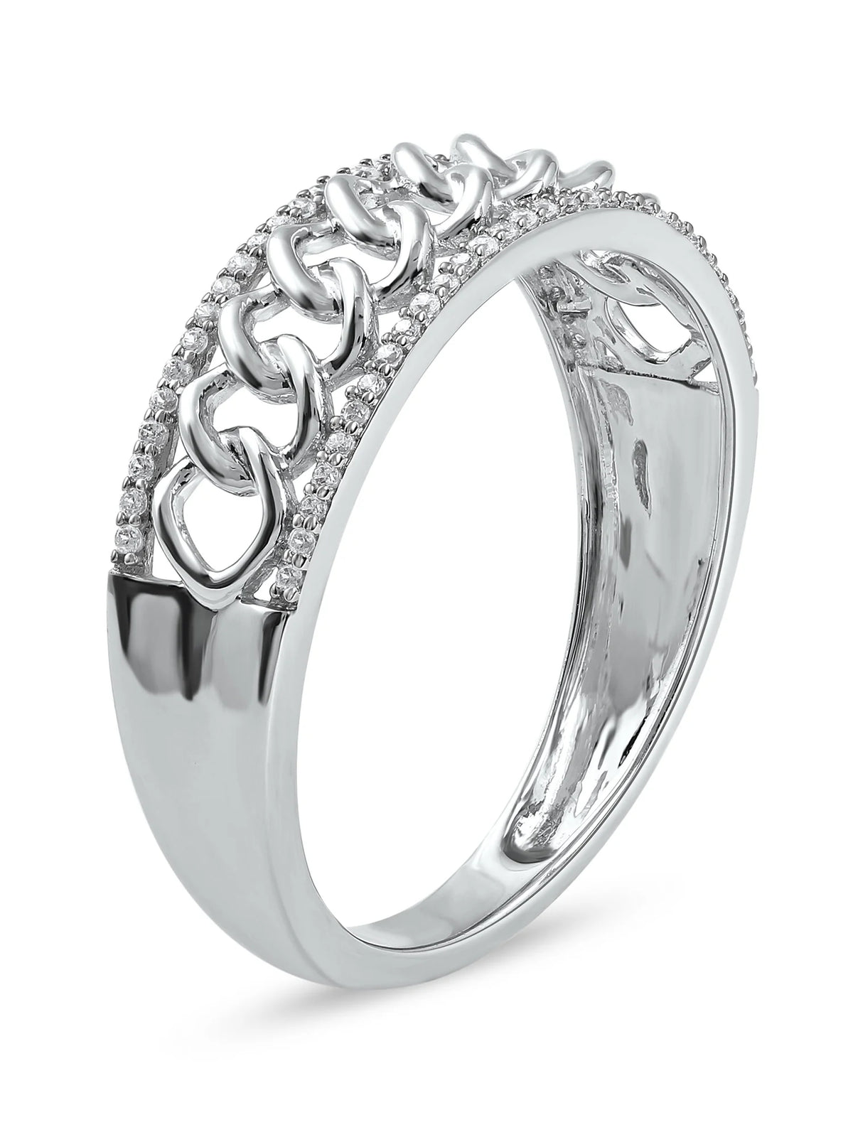 10K White Gold Diamond Cuban Link Ring P30276