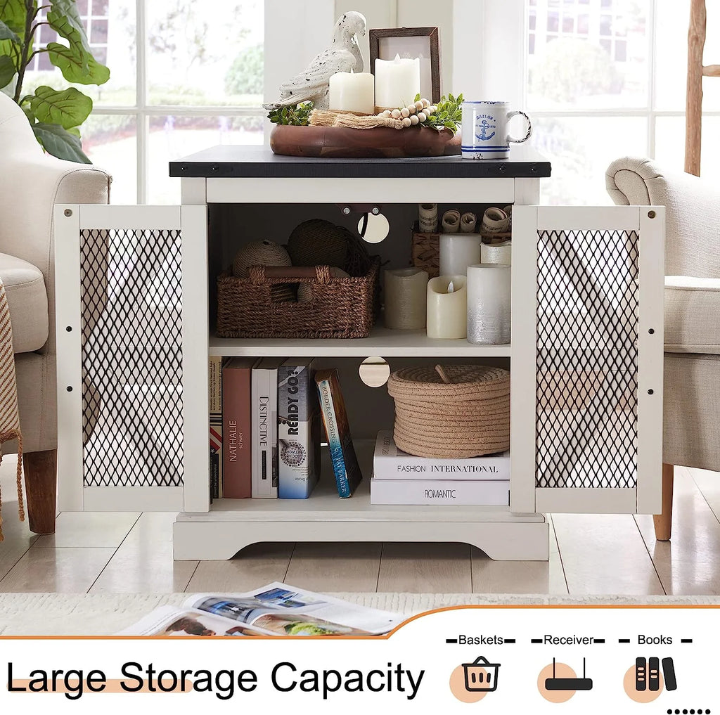 White Farmhouse End Table with Charging Station V539