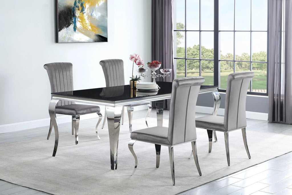 Rectangular Glass Top Dining Table Black and Chrome W4636