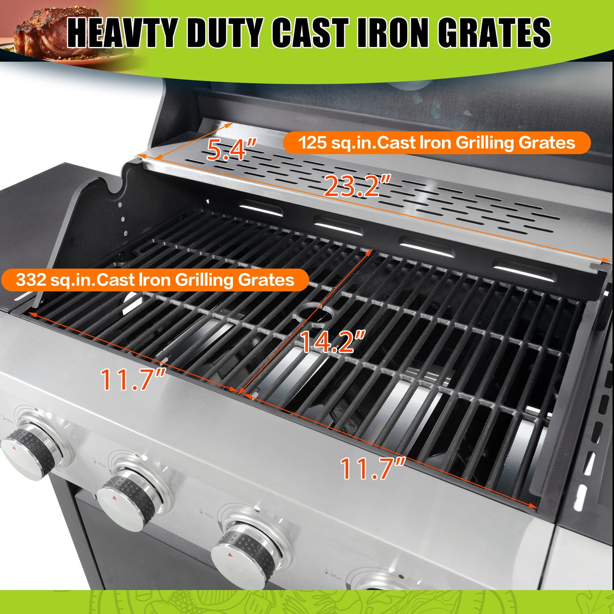 4 Burner Propane Gas Grill with Side Burner and Thermometer Q970