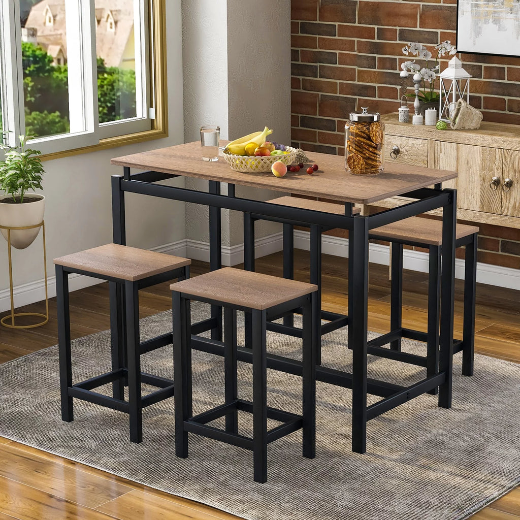 5-Piece Dark Brown Bar Table and Chairs Set B17729