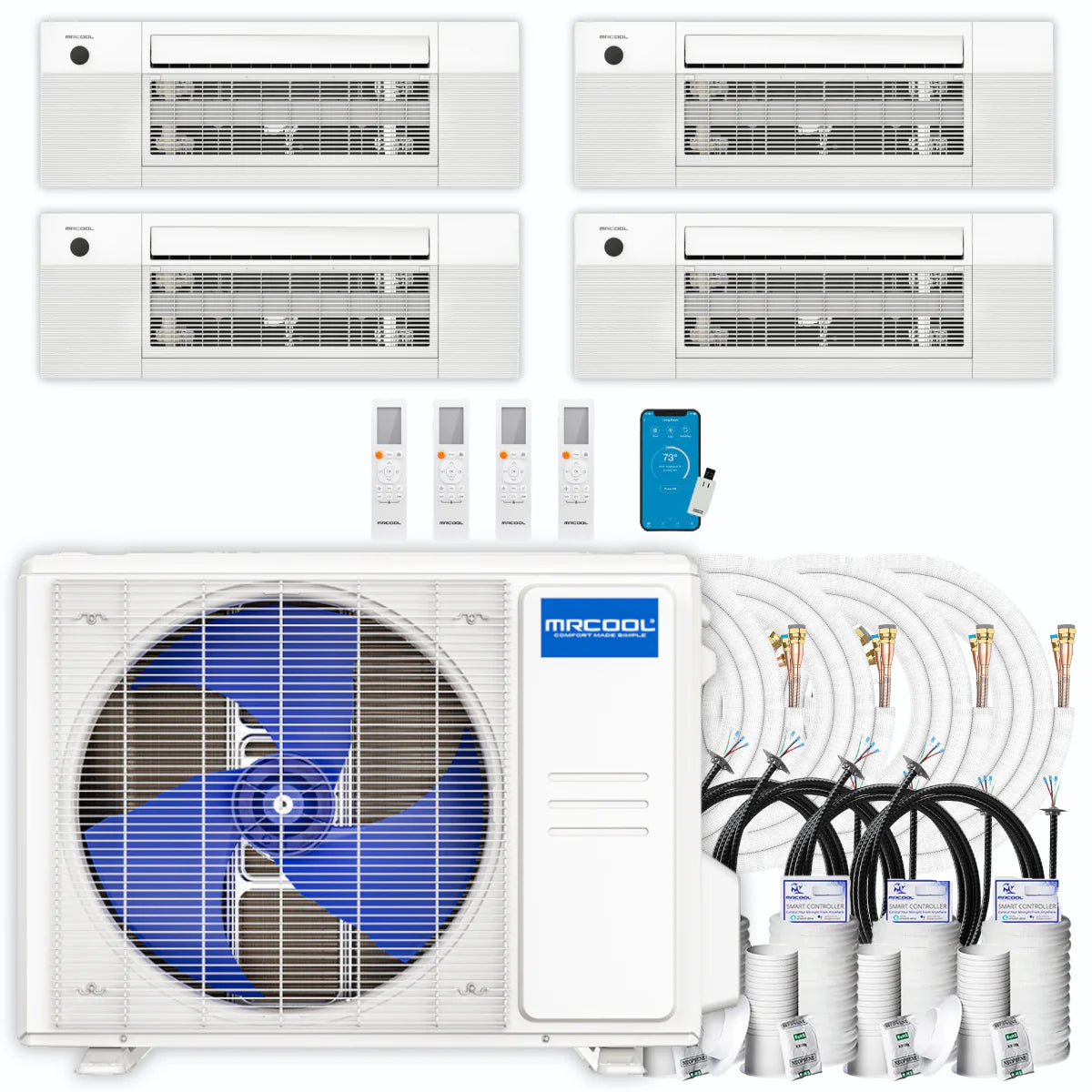 39,000 BTU 4 Zone Ceiling Cassette Ductless Air Conditioner and Heat Pump V8300