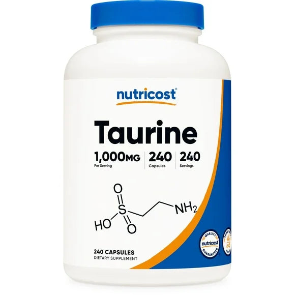 Taurine 1000mg Capsules Supplement, 240 Capsules, Non-GMO & Gluten Free F317