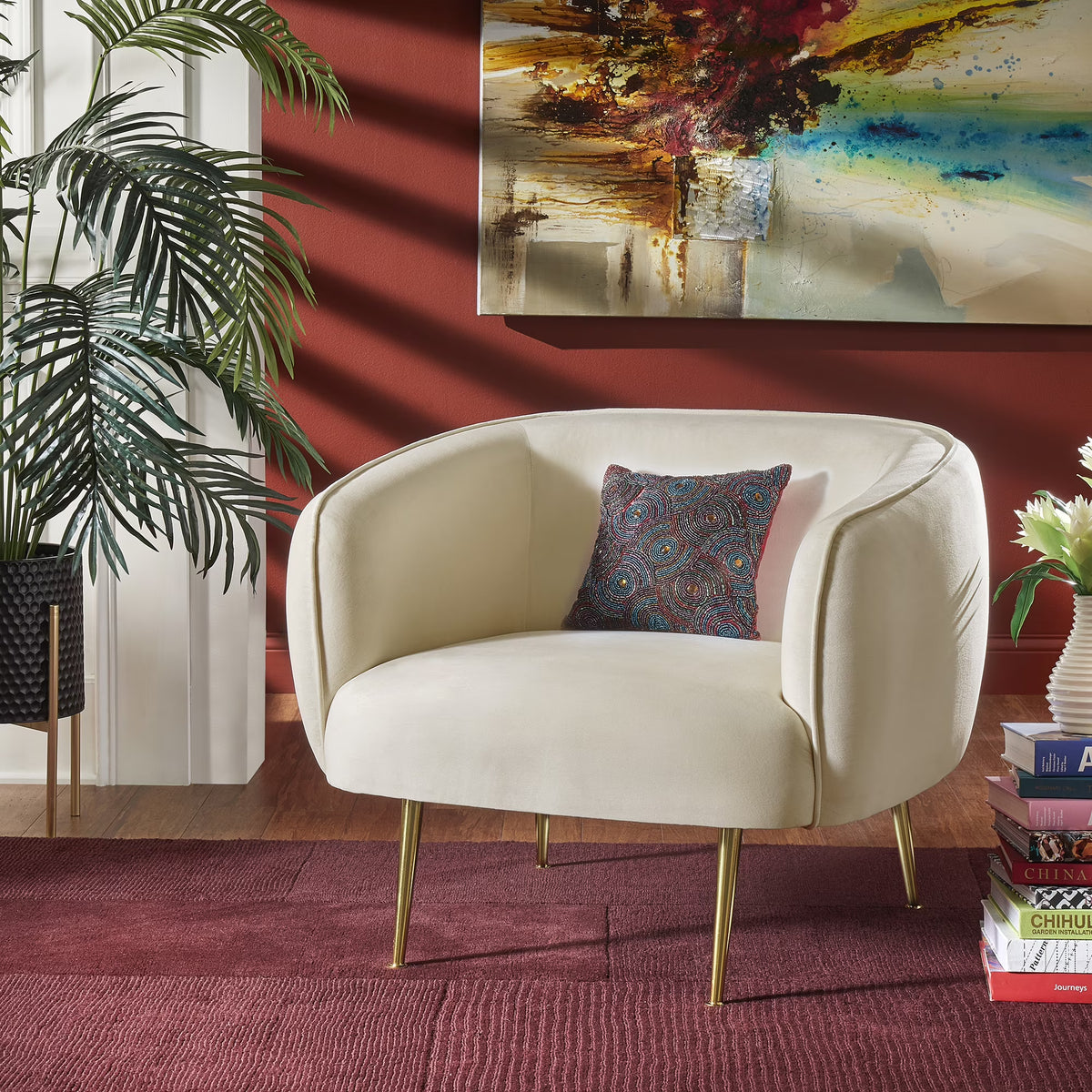 Beige Velvet Upholstered Accent Chair V623206