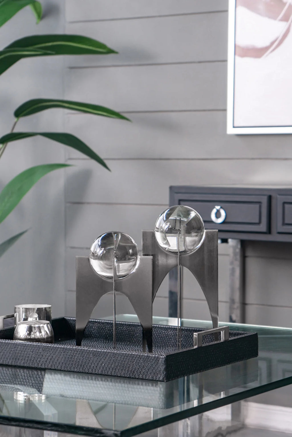 Silver Crystal Ball Statues with Stand 2ct D45557