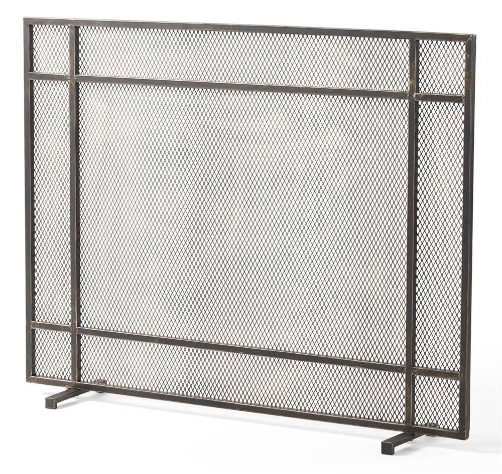 Black Brushed Gold Single Panel Iron Fire Screen C1533