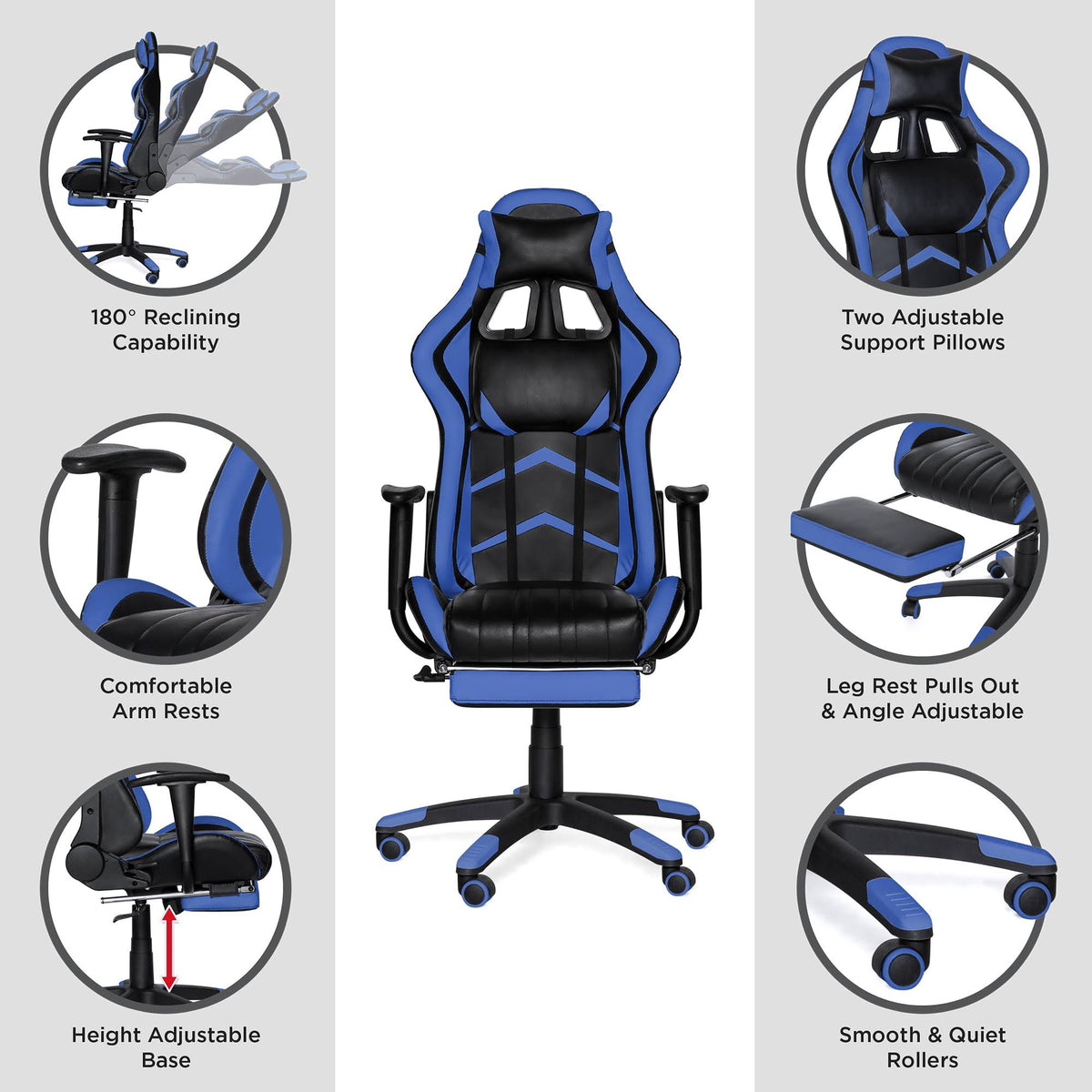 Blue Ergonomic Swivel Reclining Office Gaming Chair L6129