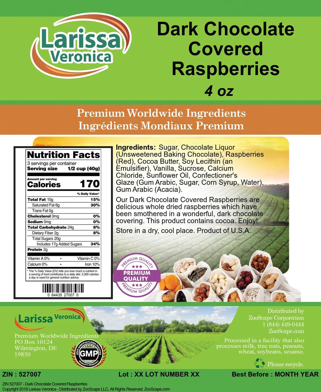 Dark Chocolate Covered Raspberries, 4 oz S6061