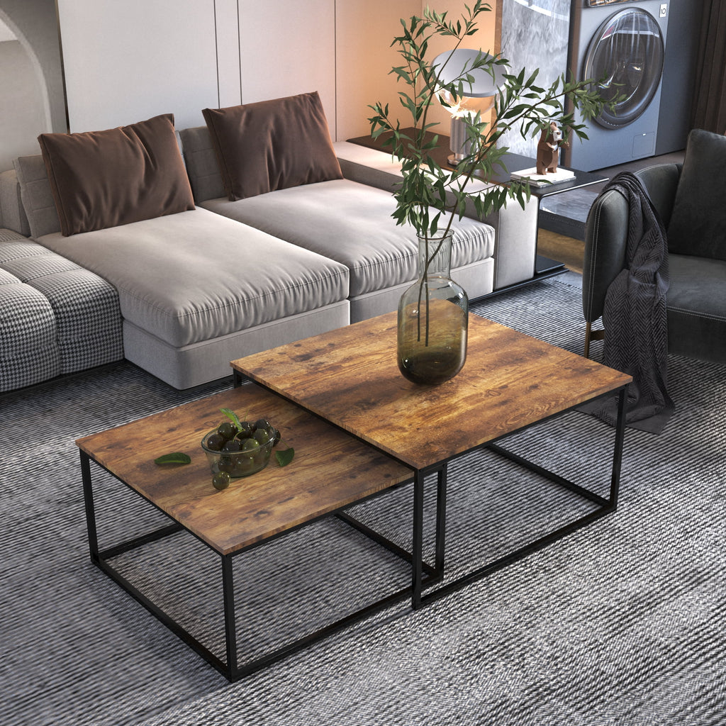 Brown Wood Nesting Coffee Table Set I534