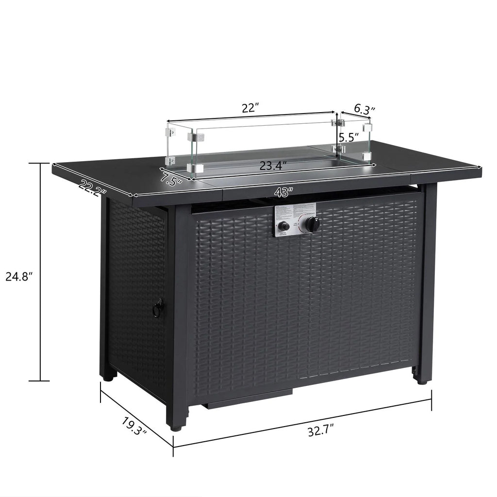 43'' Propane Fire Pit Table with Rain Cover and Wind Guard T29446