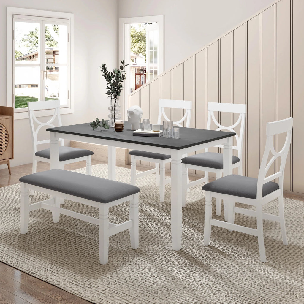6 Piece Dining Table Set with 4 Chairs and Upholstered Bench V946477