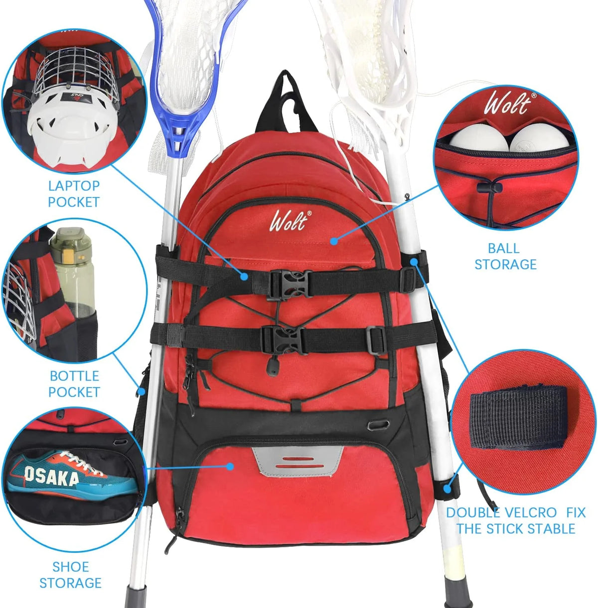 Turf Lacrosse Backpack Bag with Two Stick Holders and Cleats Shoe Compartment Z327479