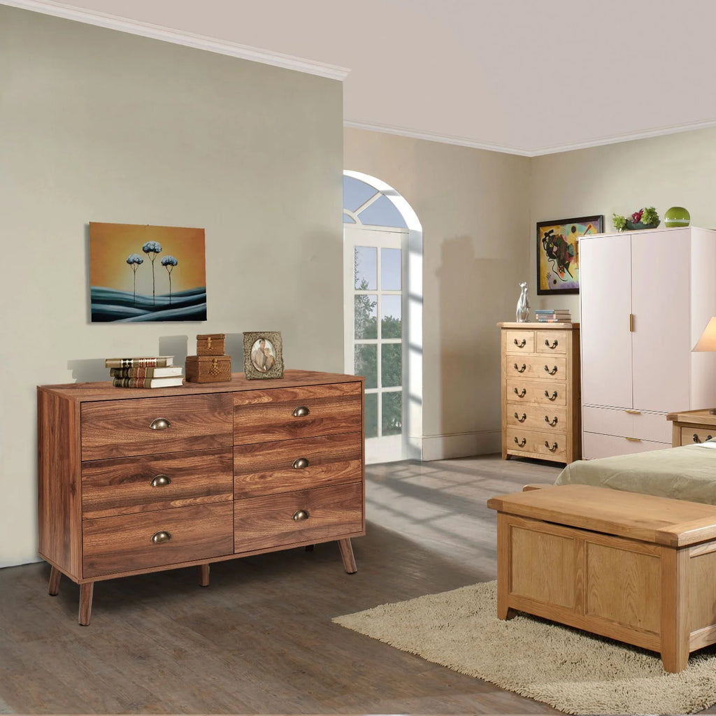 Wood 6 Drawer Dresser with Metal Handles T560