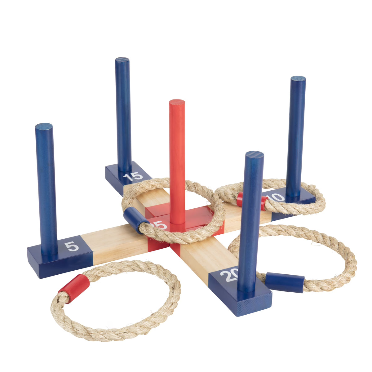 Compact Wood Ring Toss with 5-Peg Target and 4 Rope Toss Rings I1681