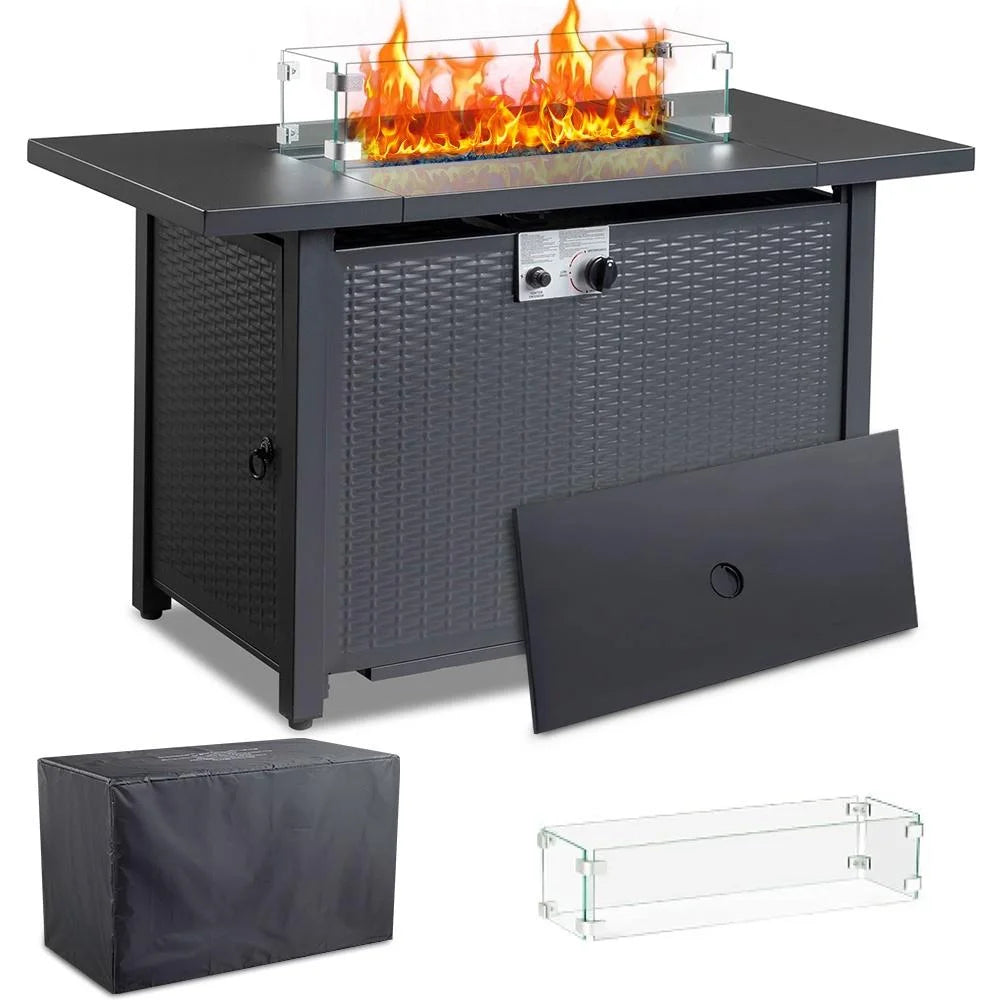 43'' Propane Fire Pit Table with Rain Cover and Wind Guard T29446