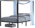 Queen Size Metal Canopy Bed Frame with Built-in Headboard Y398795