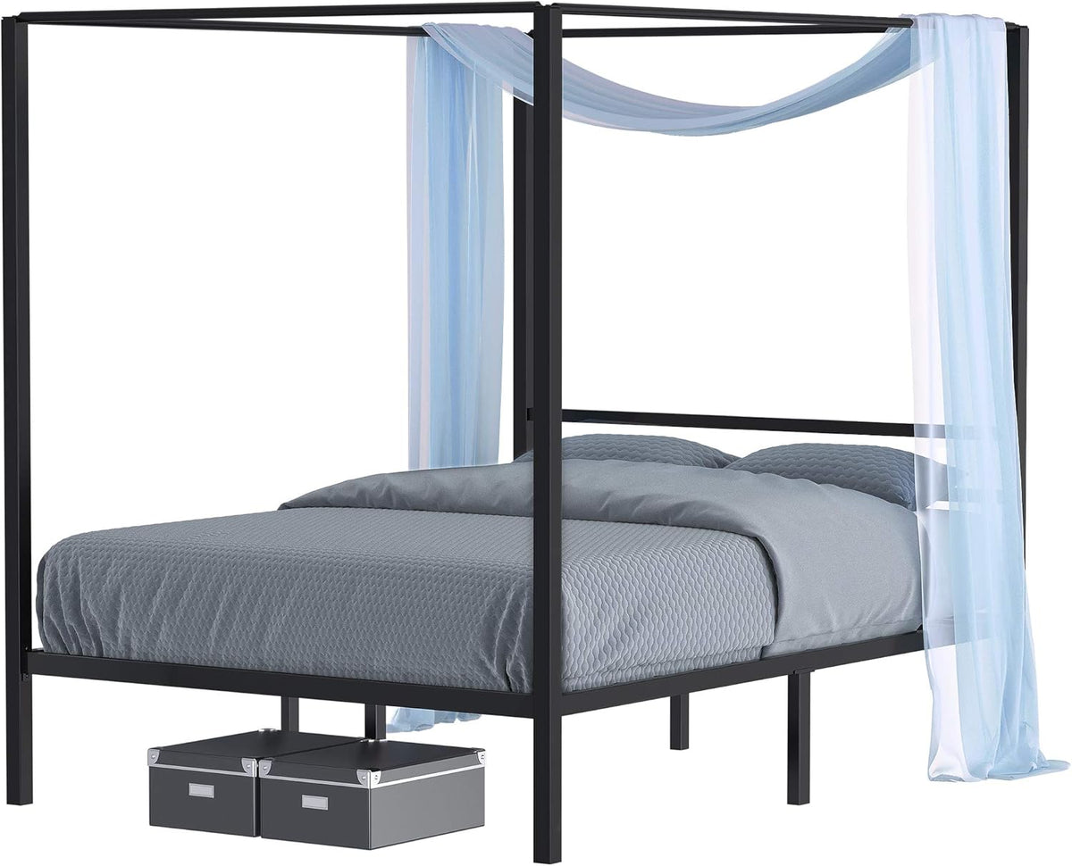 Queen Size Metal Canopy Bed Frame with Built-in Headboard Y398795