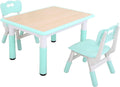 Kids Study Table and Chairs Set, Height Adjustable Plastic Children Art Desk with 2 Seats M52017