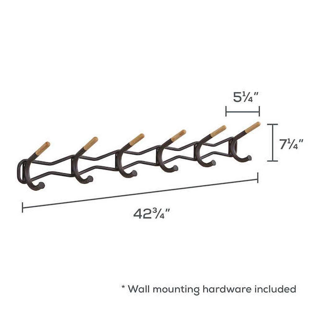 6 Hook Black Coat Wall Rack K9455
