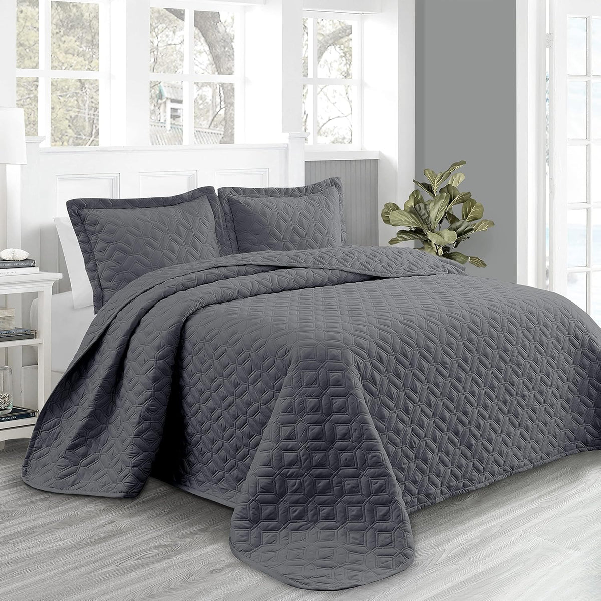 Oversized 3 Piece Reversible Bedspread Coverlet Set, King / Cal King, Taupe W72689