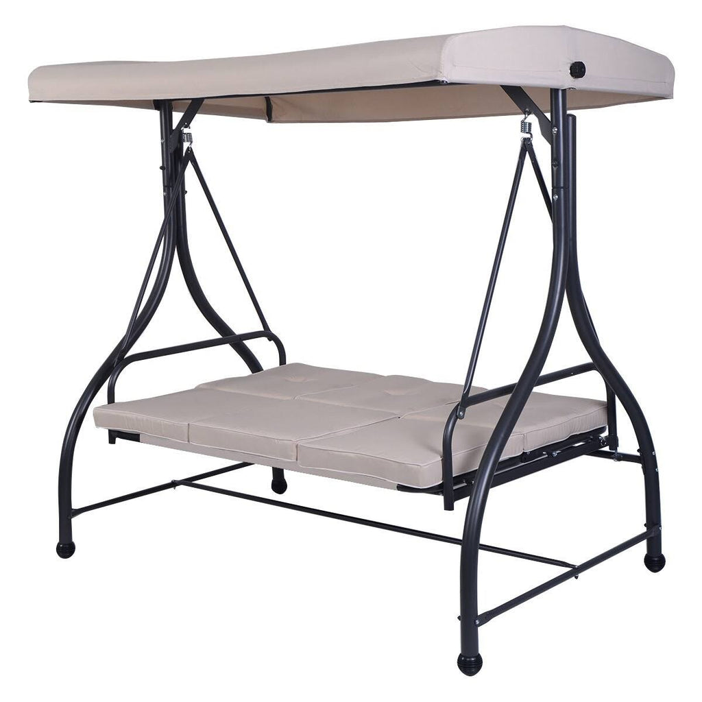 Beige Outdoor Swing Canopy Hammock 3 Seats H255