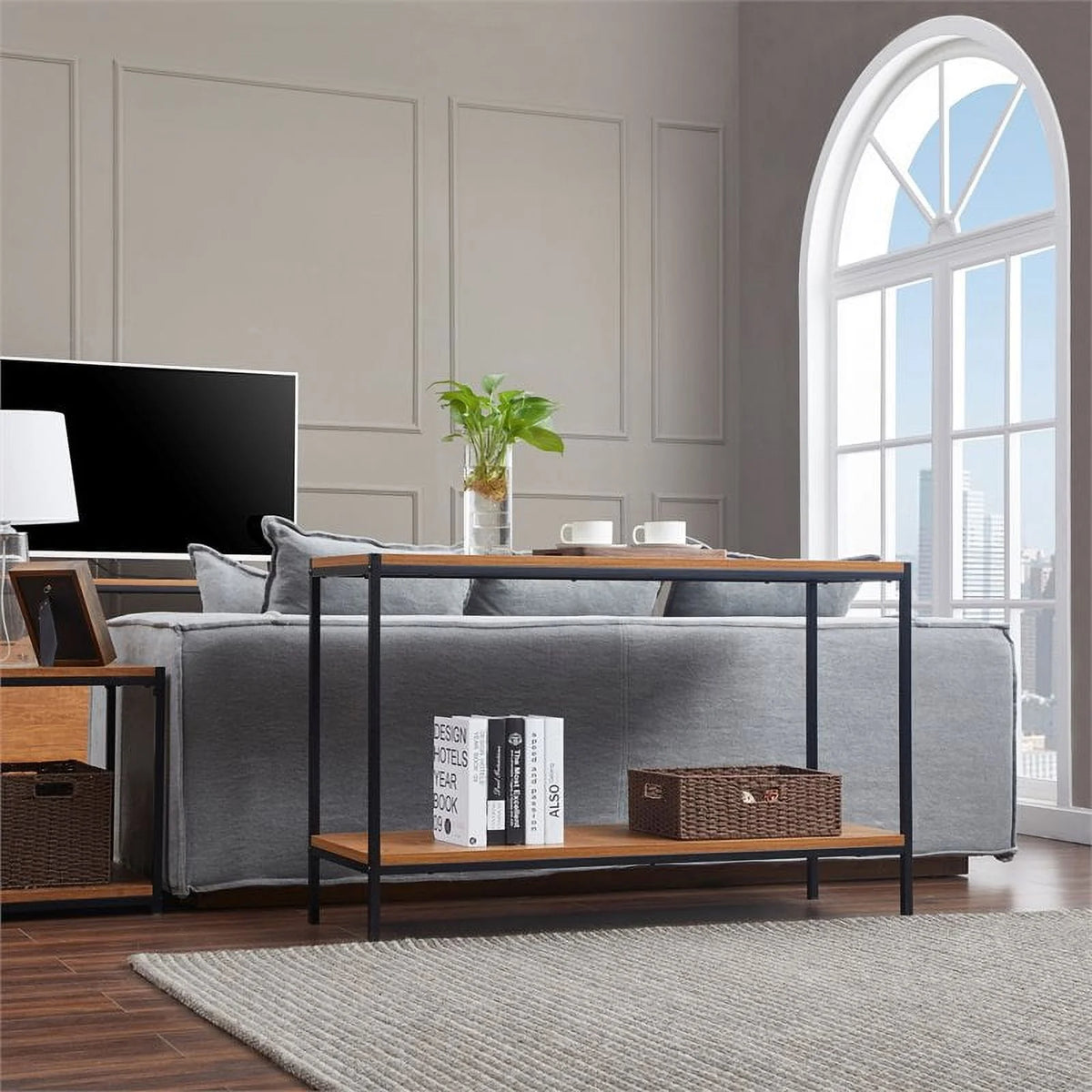 Oak Wood Console Table with Storage Shelf X8209