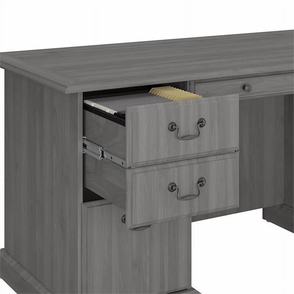 Gray Wood Executive Desk with Drawers O722