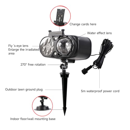 Halloween Christmas Projector Lights with Remote Control Timers 2-in-1 3D Ocean Wave Projection Light E2120