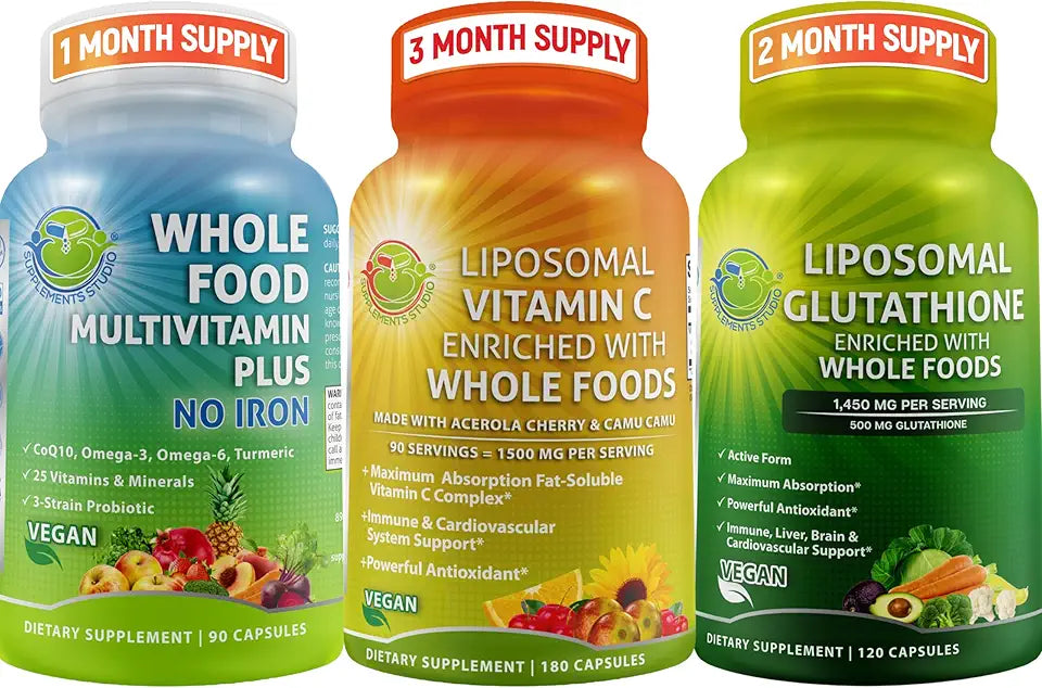 Liposomal Vitamin C 1500mg + Vegan Whole Food Multivitamin + Liposomal Glutathione 500mg Y628