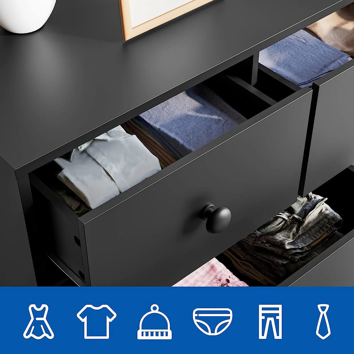 Black 7 Drawer Dresser H690