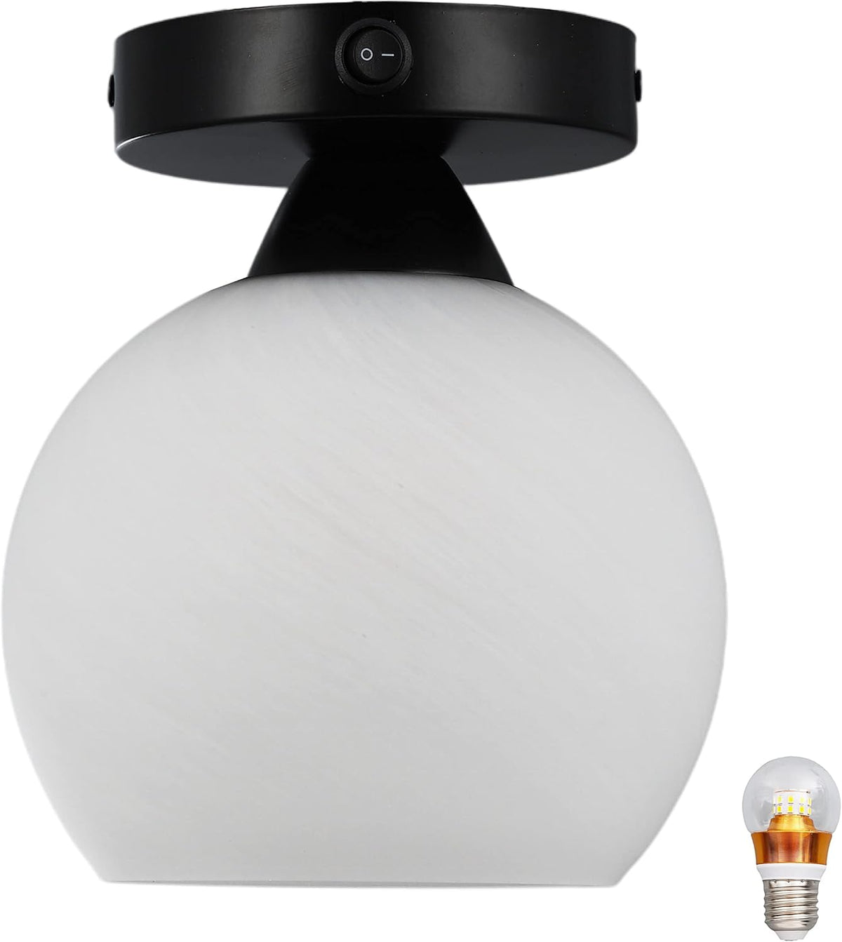 12V LED Pendant Light Fixture with On&Off Switch, Alabaster Sphere Glass Lens L4968