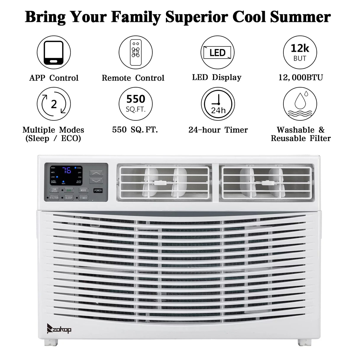 12000BTU 110V Window-Mounted Remote Control Air Conditioner, White E40186