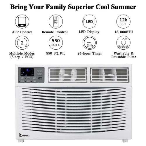 12000BTU 110V Window-Mounted Remote Control Air Conditioner, White E40186