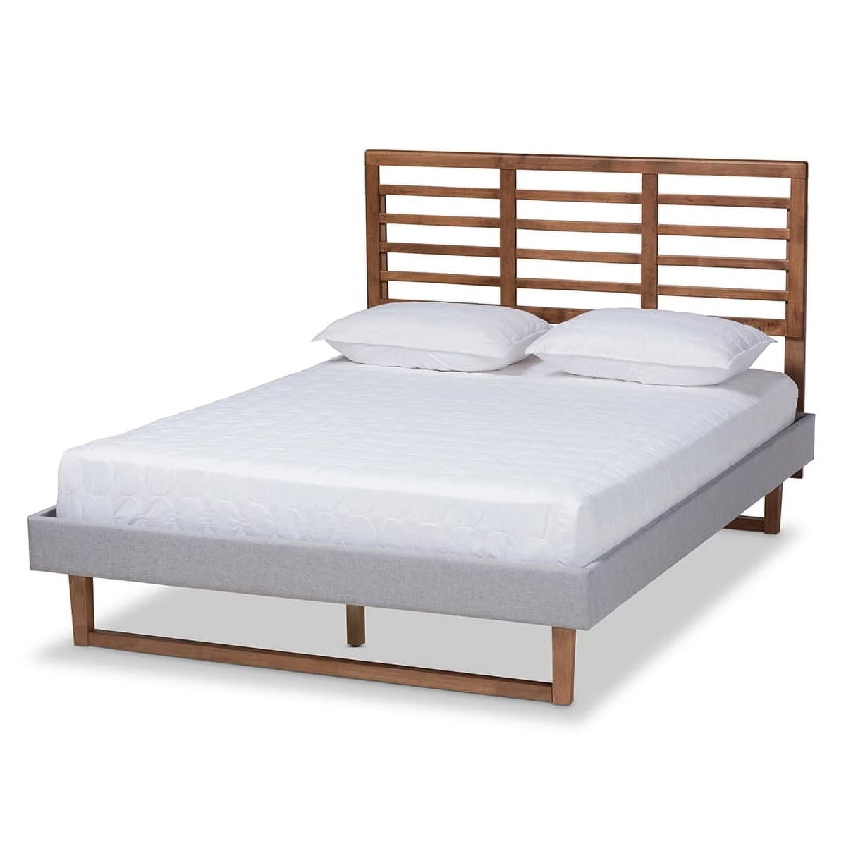 Queen Size Light Gray Upholstered Wood Platform Bed C7730
