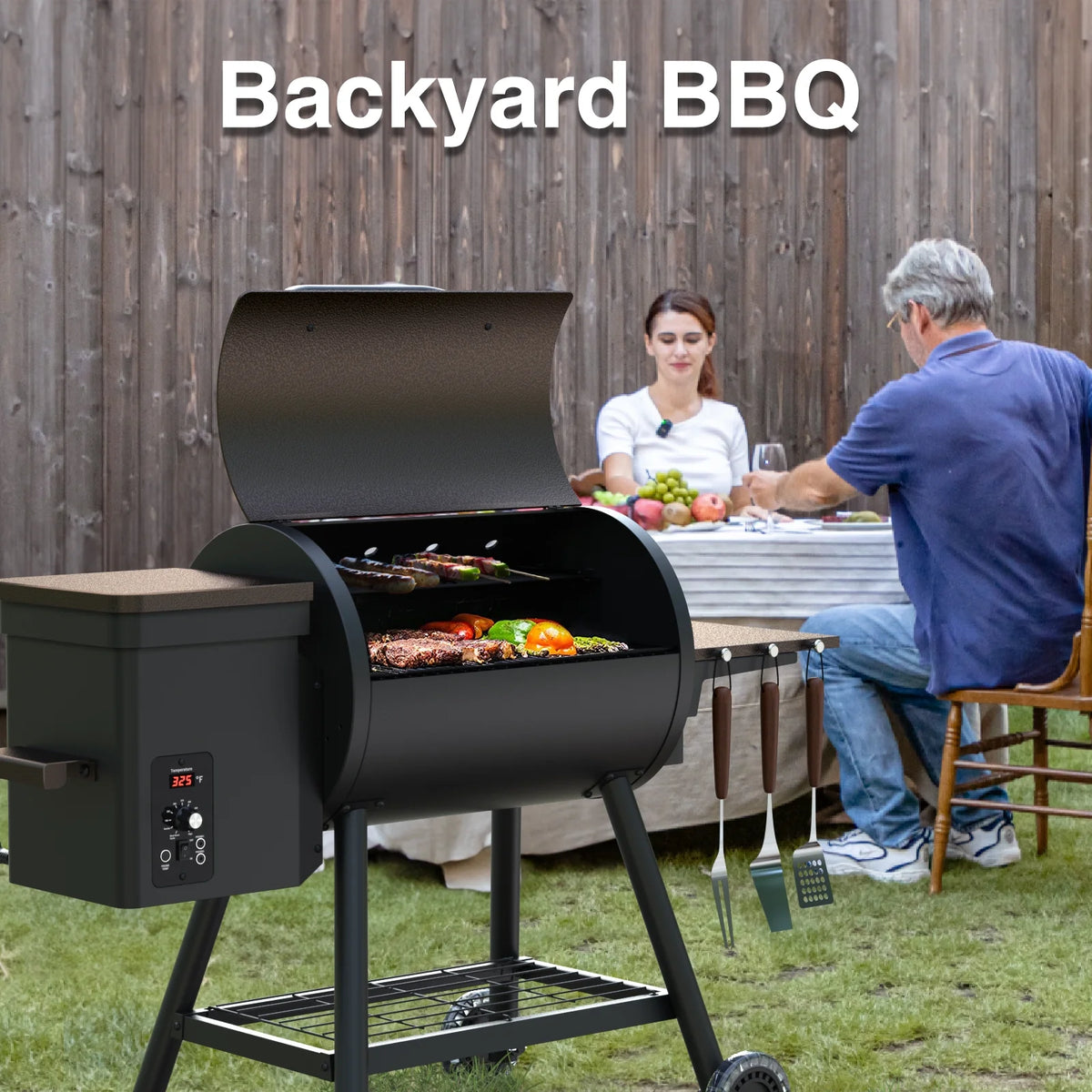 456 SQ.IN Pellet Grill Smoker with Side Shelf O606040