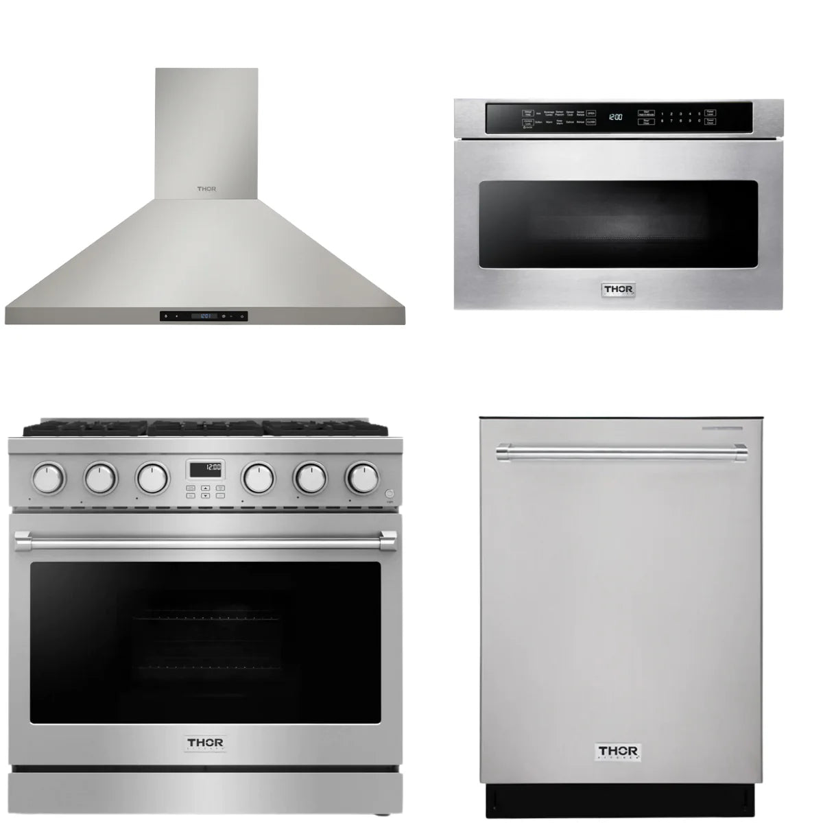36 Gas Range, Range Hood, Dishwasher and Microwave B175