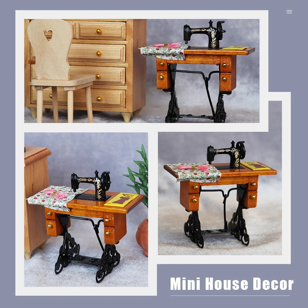 Metal Mini Dollhouse Sewing Machine Decor Z4841