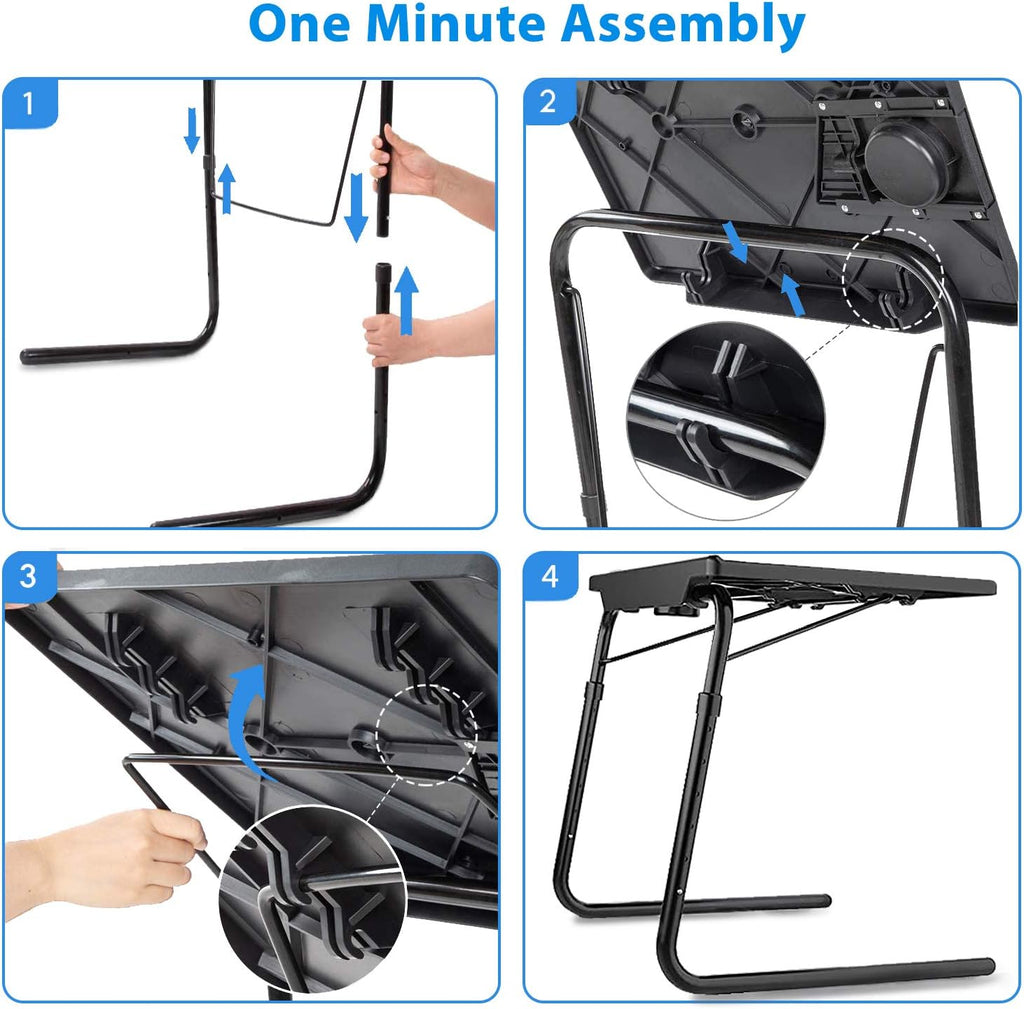 Adjustable Folding TV Tray Table with Cup Holder, 6 Height & 3 Tilt Angle (2 Pack Black) G102