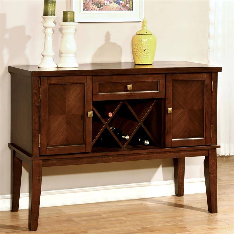 Solid Wood 1-Drawer Server in Brown Cherry U837116
