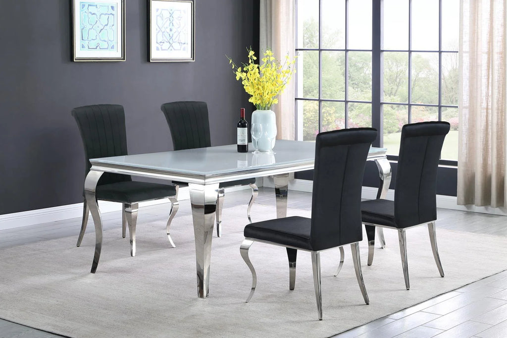 Rectangular Glass Top Dining Table Black and Chrome W4636