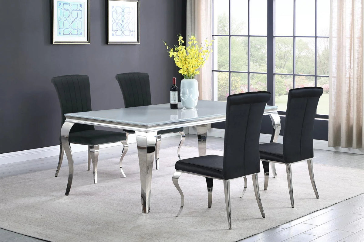 Rectangular Glass Top Dining Table Black and Chrome W4636