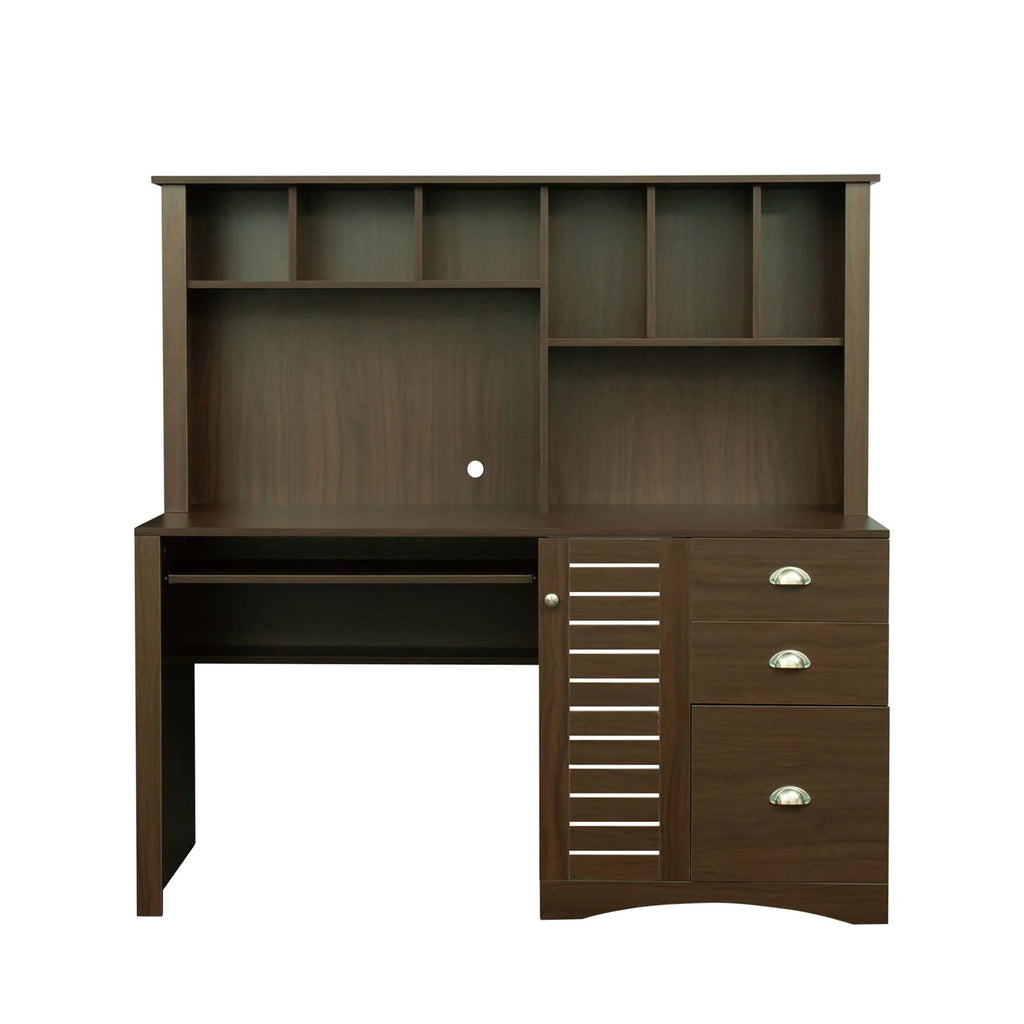 Walnut Computer Desk with Hutch and 3 Drawers U92458